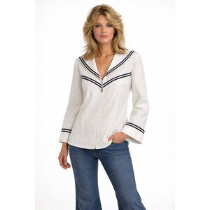 vintage 70s NAUTICAL SAILOR TOP shirt tunic zip up white blue polyester retro XL